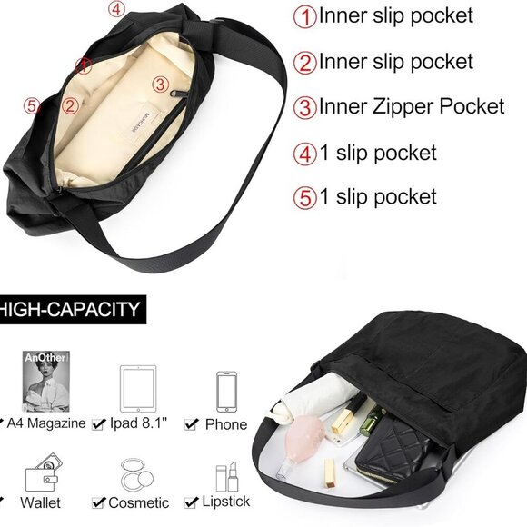 Multi-Pocket Lightweight Crossbody Bag - Waterproof Nylon for Daily Essentials - Picture 6 of 7